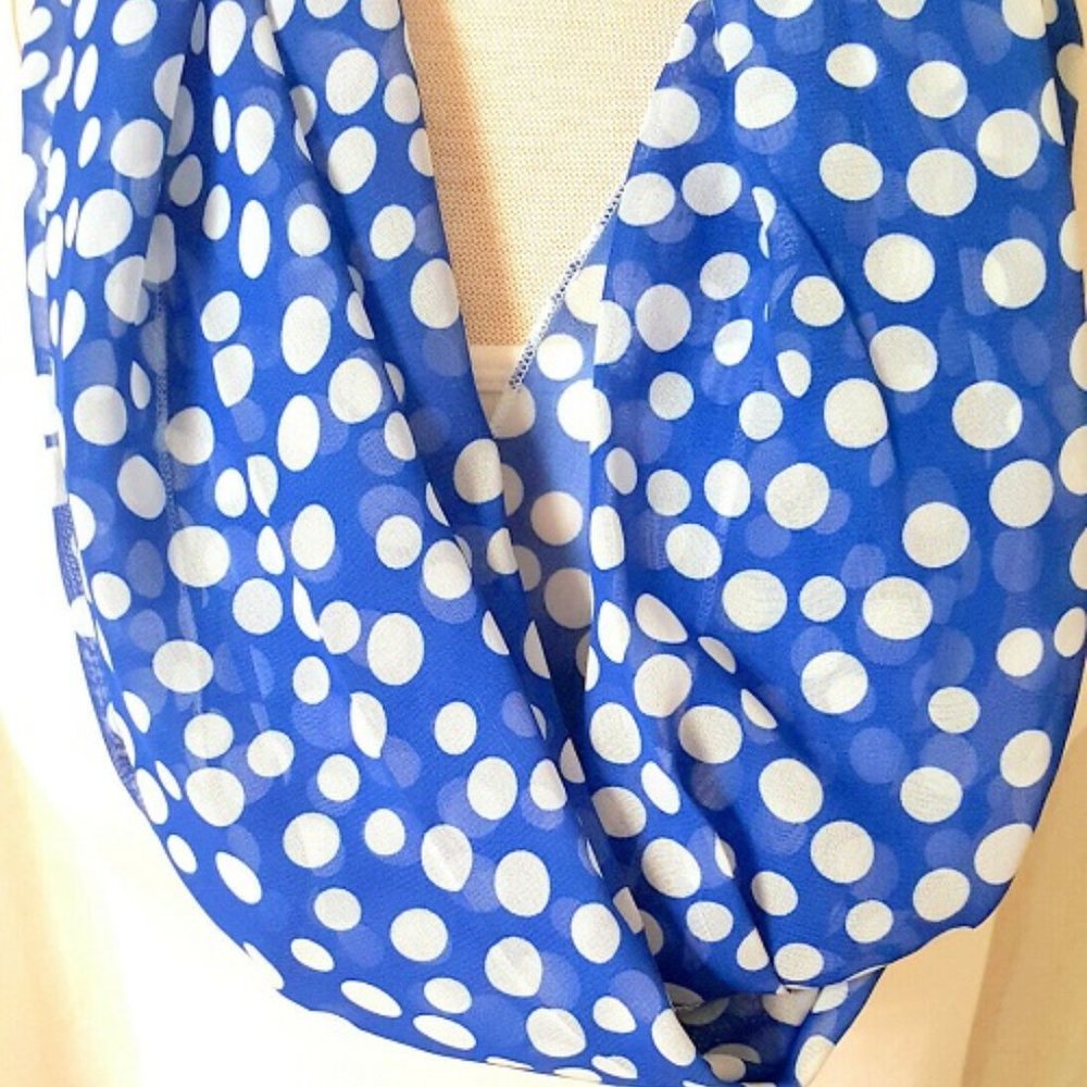 Ladies Chiffon Royal Blue & White Polka Dot Scarf